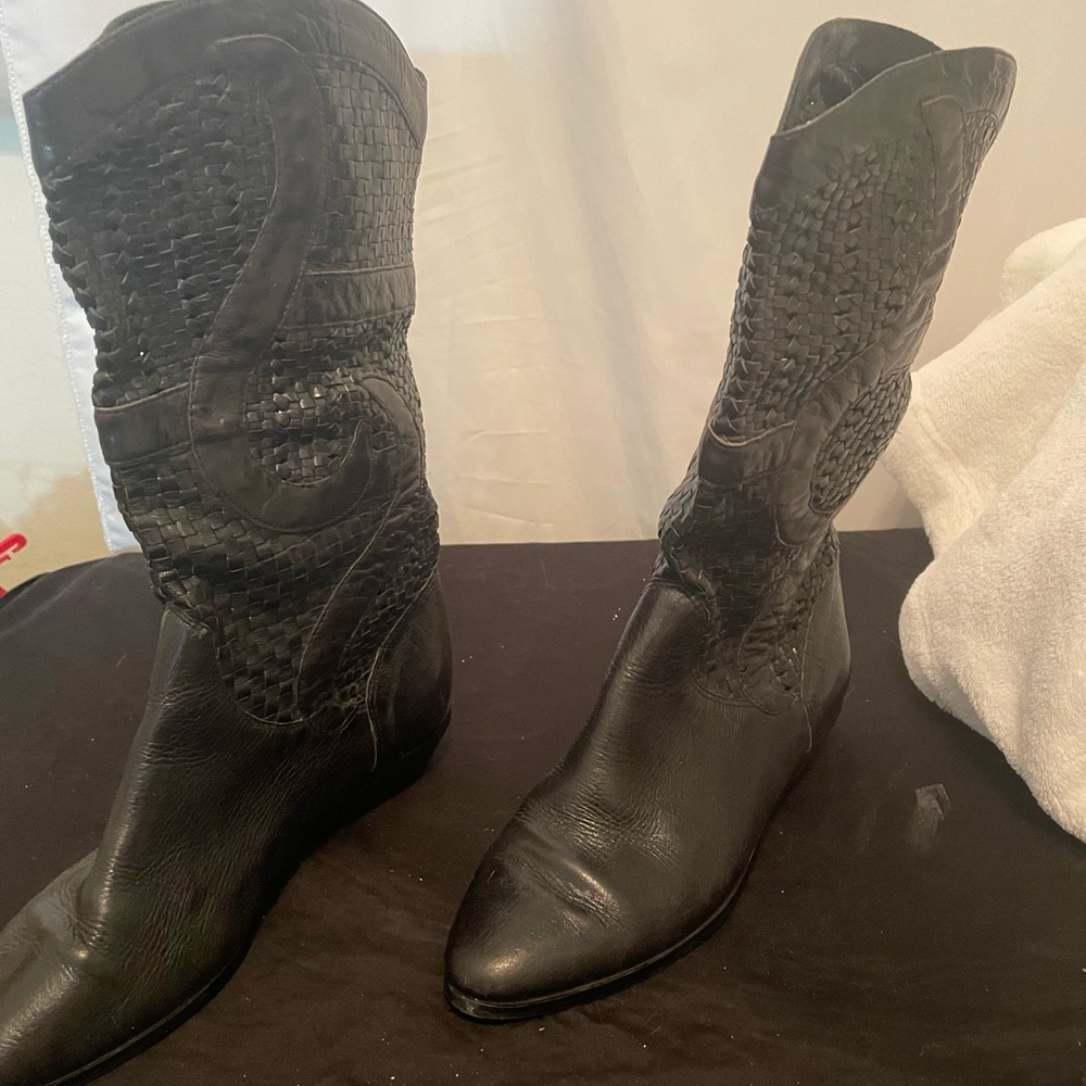 Black Enzo Angiolini Woven Western Style Boots Size 5.5M NWT